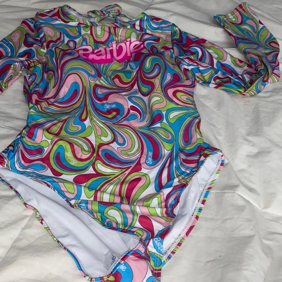 Sexy Swimsuit Barbie long sleeve one piece Bodysuit multicolored pink green M - Picture 5 of 11
